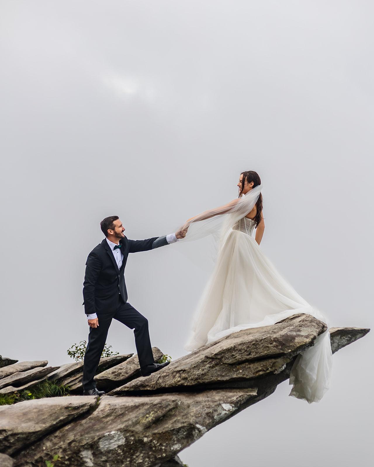 A Foggy Morning Elopement at Blue Ridge Parkway, Rough Ridge Trail